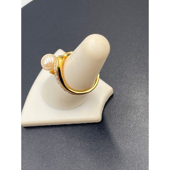Joseph Esposito Espo Vintage 925 Vermeil 7mm White Faux Pearl Cz Ring Sz 7.25 - Picture 3 of 8